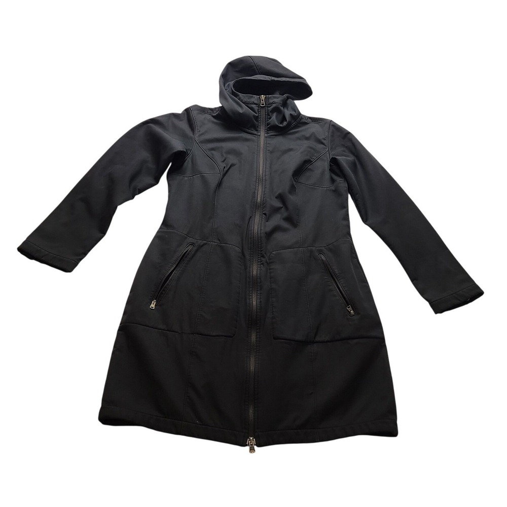 Columbia Women's Black Softshell Long Hooded Jacket Fleece Lined Coat Medium